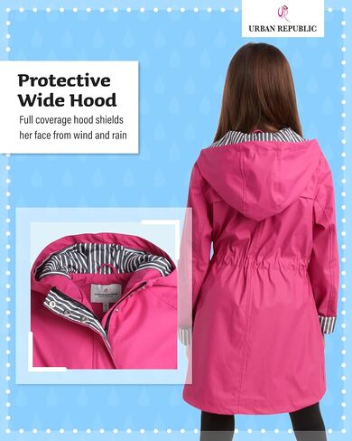 URBAN REPUBLIC Girls' Raincoat - Lightweight Waterproof Anorak Trench Coat - Slicker Shell Windbreaker Rain Jacket (7-16) in Kuwait