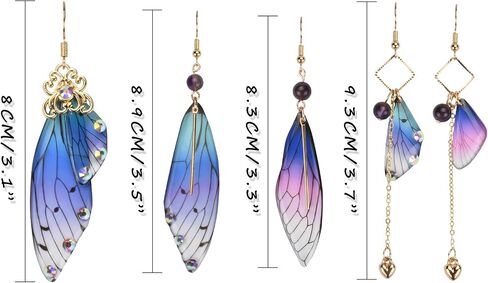 5 PCS 14K Cottagecore Earrings Handmade Fairy Cicada Butterfly Wings Earrings Crystal Dangle Jewelry for Women in Saudi Arabia
