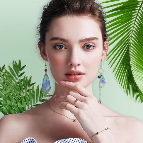 5 PCS 14K Cottagecore Earrings Handmade Fairy Cicada Butterfly Wings Earrings Crystal Dangle Jewelry for Women in Saudi Arabia