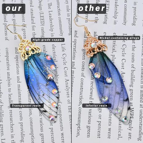 5 PCS 14K Cottagecore Earrings Handmade Fairy Cicada Butterfly Wings Earrings Crystal Dangle Jewelry for Women in Saudi Arabia