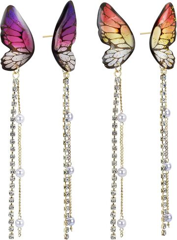 5 PCS 14K Cottagecore Earrings Handmade Fairy Cicada Butterfly Wings Earrings Crystal Dangle Jewelry for Women in Saudi Arabia