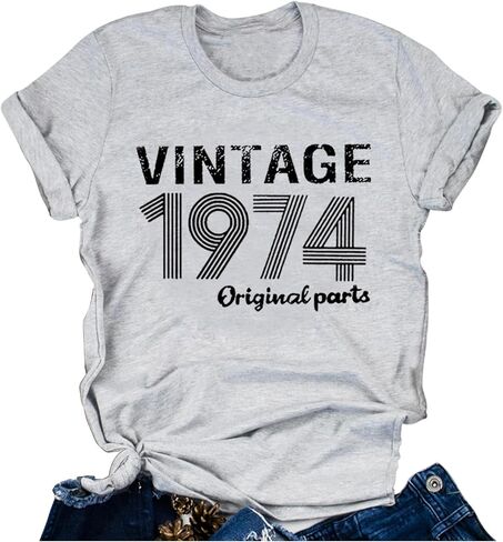 50th Birthday Gift T Shirts for Women Vintage 1974 Original Parts T Shirts Funny 50th Years Old Gifts Tee Casual Tops in Saudi Arabia