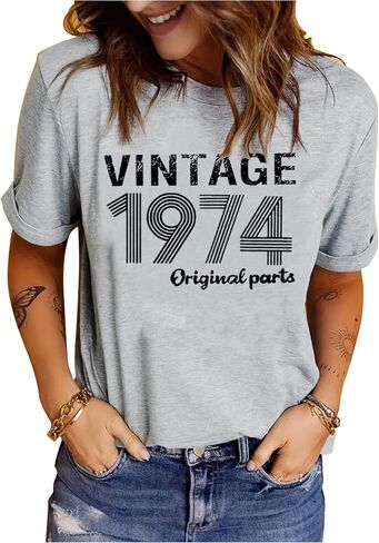 50th Birthday Gift T Shirts for Women Vintage 1974 Original Parts T Shirts Funny 50th Years Old Gifts Tee Casual Tops in Saudi Arabia
