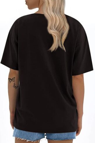 LovelyWholesale Women's Graphic Letter Print Summer Tee V Neck Short Sleeve T Shirt New in Saudi Arabia