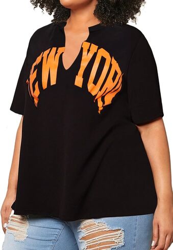 LovelyWholesale Women's Graphic Letter Print Summer Tee V Neck Short Sleeve T Shirt New in Saudi Arabia