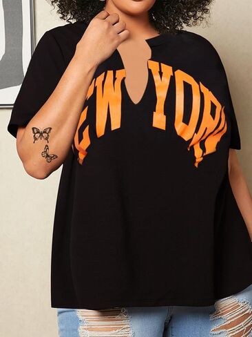 LovelyWholesale Women's Graphic Letter Print Summer Tee V Neck Short Sleeve T Shirt New in Saudi Arabia