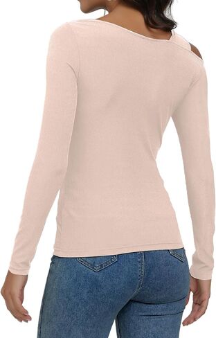 Remidoo Womens Asymmetrical Twist Front T Shirts Sexy Knit Long Sleeve Top in Saudi Arabia