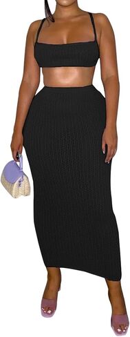 طقم فستان نسائي مكون من قطعتين وربطة عنق وأعلى أكمام قصيرة ونادي حفلات مثير مكون من قطعتين in Kuwait