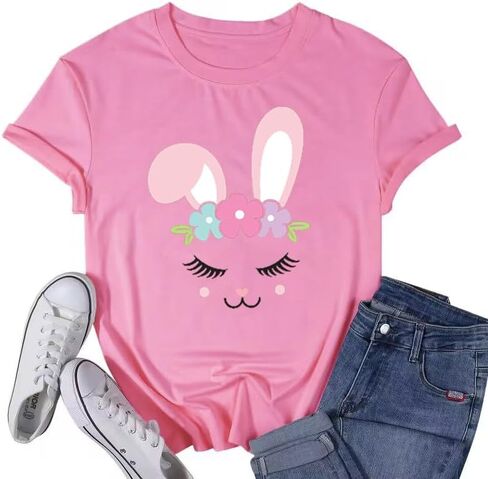 Women Easter Bunny T Shirt Cute Rabbit Graphic Tees Easter Gift Shirts Summer Casual Short Sleeve Cartoon Tee Tops in Saudi Arabia