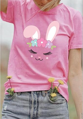 Women Easter Bunny T Shirt Cute Rabbit Graphic Tees Easter Gift Shirts Summer Casual Short Sleeve Cartoon Tee Tops in Saudi Arabia