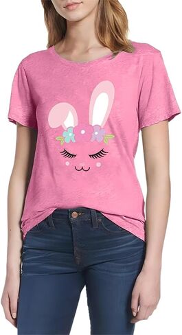 Women Easter Bunny T Shirt Cute Rabbit Graphic Tees Easter Gift Shirts Summer Casual Short Sleeve Cartoon Tee Tops in Saudi Arabia