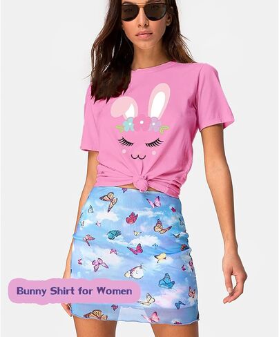 Women Easter Bunny T Shirt Cute Rabbit Graphic Tees Easter Gift Shirts Summer Casual Short Sleeve Cartoon Tee Tops in Saudi Arabia