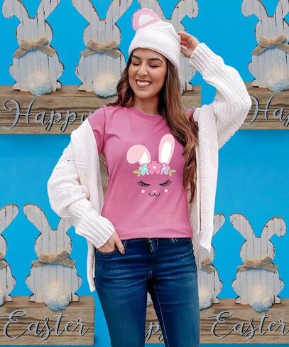 Women Easter Bunny T Shirt Cute Rabbit Graphic Tees Easter Gift Shirts Summer Casual Short Sleeve Cartoon Tee Tops in Saudi Arabia