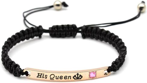 2Pcs Engraved His Queen Her King Couple Matching Bracelet Set Handmade Lucky Adjustable Braide Rope String Bracelet for Women Men Girlfriend Boyfreind Lover Protection Relationship Jewelry Gift in Kuwait
