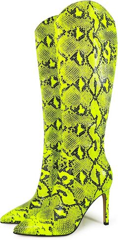 Jimishow Snakeskin Boots For Women Knee High Heels Stiletto Pointy snake skin Print Fashion Boots Size 5-13 US in Saudi Arabia