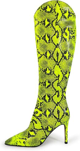 Jimishow Snakeskin Boots For Women Knee High Heels Stiletto Pointy snake skin Print Fashion Boots Size 5-13 US in Saudi Arabia