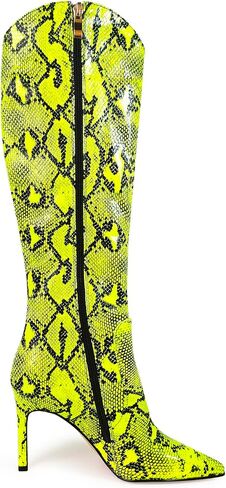 Jimishow Snakeskin Boots For Women Knee High Heels Stiletto Pointy snake skin Print Fashion Boots Size 5-13 US in Saudi Arabia