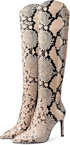 Jimishow Snakeskin Boots For Women Knee High Heels Stiletto Pointy snake skin Print Fashion Boots Size 5-13 US in Saudi Arabia