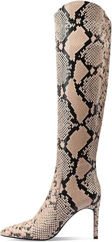 Jimishow Snakeskin Boots For Women Knee High Heels Stiletto Pointy snake skin Print Fashion Boots Size 5-13 US in Saudi Arabia