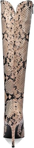 Jimishow Snakeskin Boots For Women Knee High Heels Stiletto Pointy snake skin Print Fashion Boots Size 5-13 US in Saudi Arabia