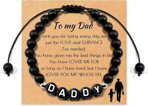 SUNSH Gifts for Dad Daddy Papa Father Adjustable Black Agate Beaded Bracelets for Men Fathers Day Gifts from Daughter Son Wife Birthday Gifts for Dad, Stone, Agate in Kuwait