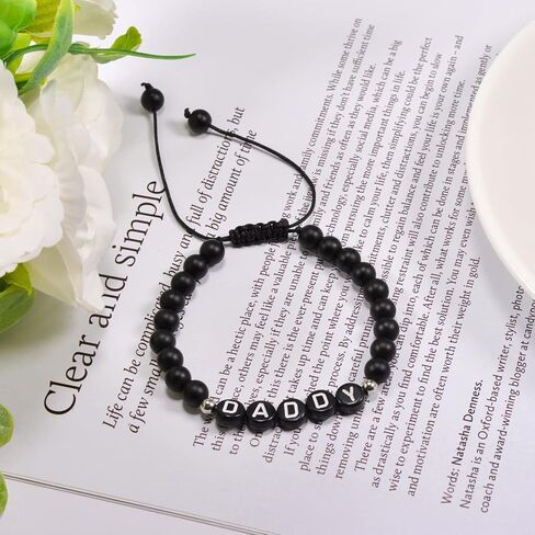 SUNSH Gifts for Dad Daddy Papa Father Adjustable Black Agate Beaded Bracelets for Men Fathers Day Gifts from Daughter Son Wife Birthday Gifts for Dad, Stone, Agate in Kuwait