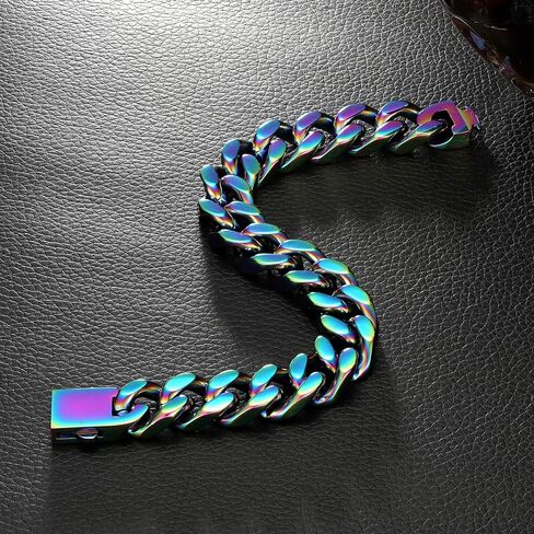 ROWIN&CO Stainless Steel Curb Cuban Link Bracelet Men/Women Black/18k/Gold/Silver/Blue/Rainbow, Thick Wristchain, Hip hop Jewelry Miami Cuban Link Chain, Sturdy & Nickel-free, W: 15mm, L: 7.67" to 9.5". in Saudi Arabia