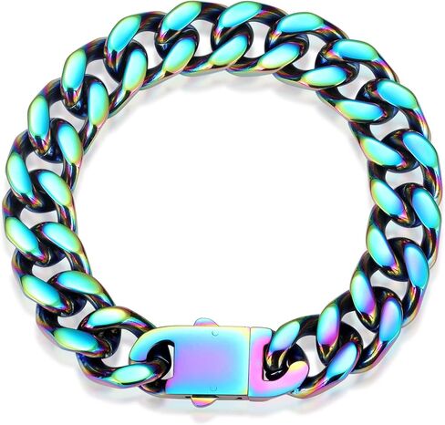 ROWIN&CO Stainless Steel Curb Cuban Link Bracelet Men/Women Black/18k/Gold/Silver/Blue/Rainbow, Thick Wristchain, Hip hop Jewelry Miami Cuban Link Chain, Sturdy & Nickel-free, W: 15mm, L: 7.67" to 9.5". in Saudi Arabia