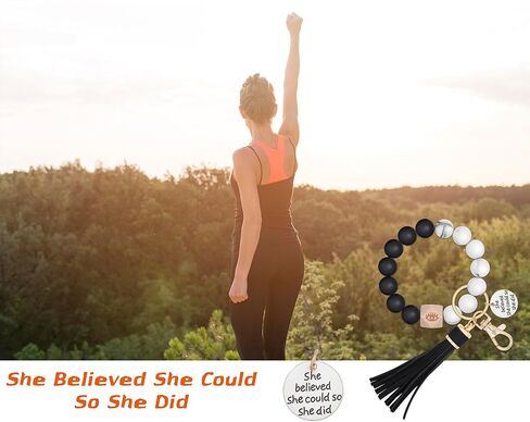 brvayirl Keychain Wristlet Stretchy Bracelet,with Evil Eye Beads,Tassel,with Pendant She Believed She Could So She Did,Practical Gifts For Yourself or Daughter Mom Best Friends in Kuwait