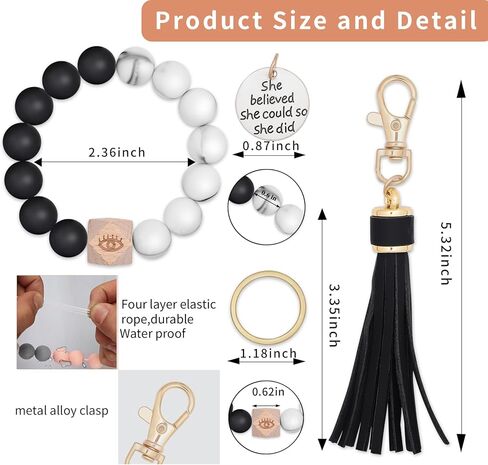 brvayirl Keychain Wristlet Stretchy Bracelet,with Evil Eye Beads,Tassel,with Pendant She Believed She Could So She Did,Practical Gifts For Yourself or Daughter Mom Best Friends in Kuwait