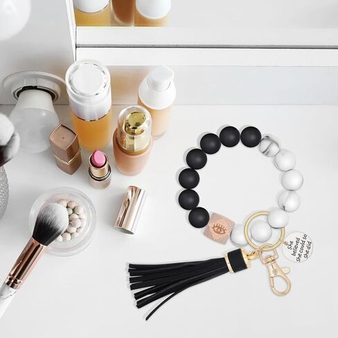 brvayirl Keychain Wristlet Stretchy Bracelet,with Evil Eye Beads,Tassel,with Pendant She Believed She Could So She Did,Practical Gifts For Yourself or Daughter Mom Best Friends in Kuwait