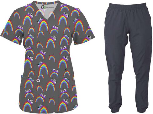 Green Town Scrubs for Women Scrub Set - Print Top and Jogger Pant, Easy Care Uniforms in Saudi Arabia