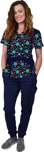 Green Town Scrubs for Women Scrub Set - Print Top and Jogger Pant, Easy Care Uniforms in Saudi Arabia