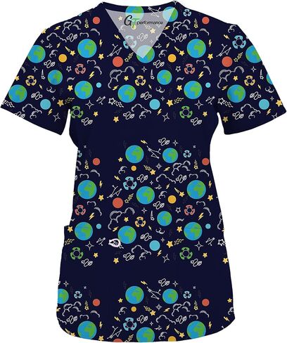 Green Town Scrubs for Women Scrub Set - Print Top and Jogger Pant, Easy Care Uniforms in Saudi Arabia