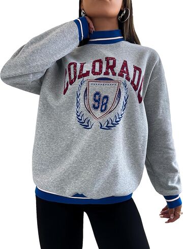 COZYEASE Women's Letter Graphic Mock Neck Drop Shoulder Sweatshirt Long Sleeve Pullover Sweatshirts Tops in Saudi Arabia