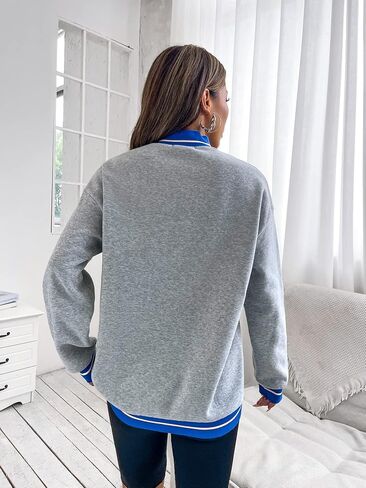 COZYEASE Women's Letter Graphic Mock Neck Drop Shoulder Sweatshirt Long Sleeve Pullover Sweatshirts Tops in Saudi Arabia