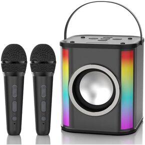 Karaoke Machine for Kids Adults, Mini Portable Bluetooth Speaker with USB/TF Card/Aux, Rechargeable Singing Machine 2 Microphones, Ideal for Girls Boys Christmas Birthday Gift Home Party