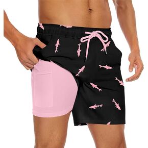 Men's Swim Trunks with Compression Liner Quick Dry Swim Board Shorts