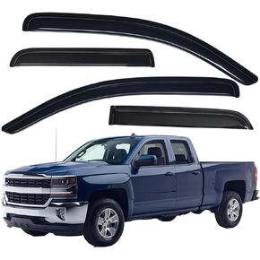 WV94528 Outside-Mount Rain Guard, Dark Smoke, 4-Pieces Set, Fits 2014-2018 Silverado/Sierra 1500, 2015-2018 Silverado/Sierra 2500 HD & 3500 HD, 2019 Silverado LD/Sierra 1500 Limited with Double Cab