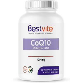 BESTVITE Coenzyme CoQ10 100mg (120 Vegetarian Capsules) Naturally Fermented - No Stearates - No Fillers - Vegan - Non GMO - Gluten Free