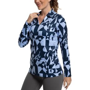 Women's Golf Polo Shirts Long Sleeve Workout Tops V Neck UPF 50+ Sun Protection Quick Dry Lightweight Active Shirts