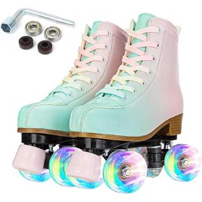 Women's Roller Skates PU Leather High-top Roller Skates Four-Wheel Roller Skates Shiny Roller Skates with Carry Bag for Girls