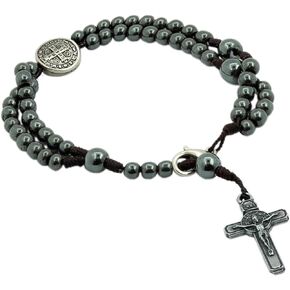 Devotional Corded Prayer Beads Rosary Bracelet with San Benito St Benedict Medal and Crucifix. Made in Brazil