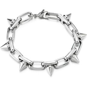 COOLSTEELANDBEYOND Stainless Steel Spike Link Chain Bracelet for Men Women, Unique Style