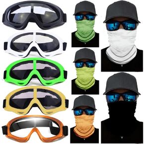 10Pcs Motorcycle Set, 5 Dirt Bike Ski Goggles UV Protection Dustproof Windproof Safety Glasses with 5 Skull Face Mask