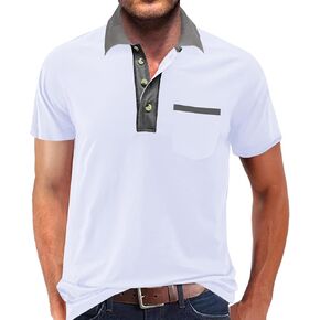 قمصان بولو رجالي عصرية بأكمام قصيرة من Lexiart، تيشيرتات ذات ياقة بأزرار وملاءمة عادية مع جيب in Kuwait