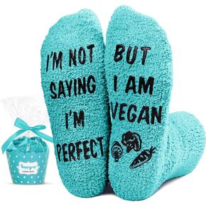 HAPPYPOP Funny Vegan Gifts Ideas Vegan Gifts for Women Vegetarian Gifts, Fuzzy Vegan Socks Vegetable Socks Men