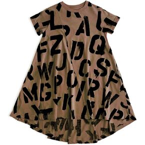 NUNUNU Short Sleeved Dress for Girls, 100% Cotton, Fun Print