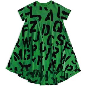 NUNUNU Short Sleeved Dress for Girls, 100% Cotton, Fun Print