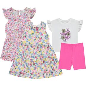 BTween Girls Mix And Match Set 4-Pack Soft Cotton Blend, Shirt. Biker Short, Dress and Romper in Kuwait